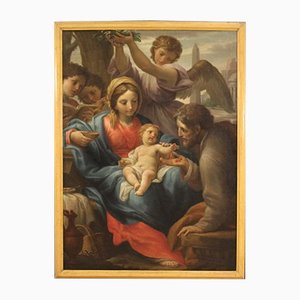Rest During the Flight Into Egypt, 18th-Century, Italy, Oil on Canvas, Framed