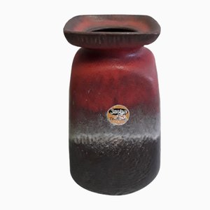 Vintage Square-Shaped Ceramic Vase in Red-Brown Lava from Jasba, 1970s