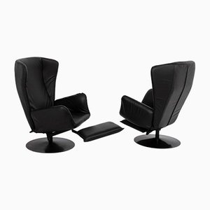Black Leather Armchairs by Marzio Cecchi, Set of 2