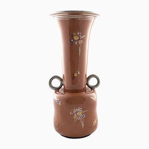 Vintage Deruta Vase aus braun lackierter & handbemalter Terrakotta, Italien