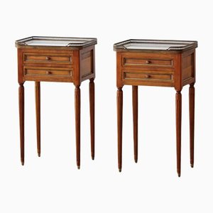 Marble-Topped Mahogany Side Tables, Set of 2