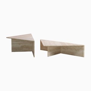 Postmodern Travertine Low Triangular Tables from Up&Up, 1970, Set of 2