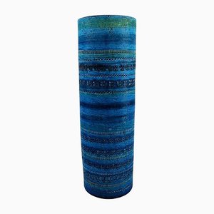 Große glasierte Keramikvase in Rimini-Blau von Aldo Londi für Bitossi