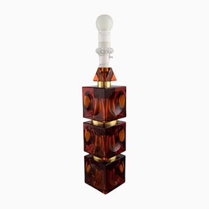 Large Amber Colored Art Glass Table Lamp by Carl Fagerlund for Orrefors
