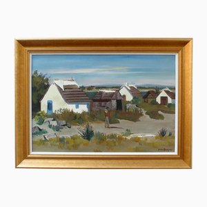 Yves Brayer, Cabins in the Camargue, 1950s, Oil on Canvas, Framed