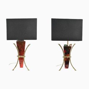 Fractal and Brass Resin Lamps by Henri Fernandez, Set of 2