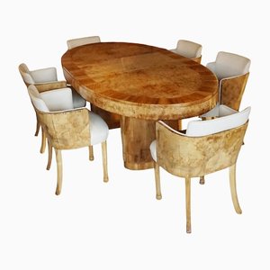 Art Deco Extendable Dining Table & Chairs, Set of 7