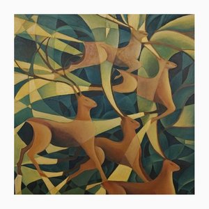Vera Jefferson, Running Deer, 2021, Oil on Canvas, Framed