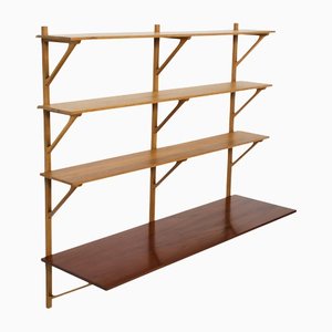 Danish Modern Large Wall Shelving System in Oak & Teakwood by Børge Mogensen for Fredericia, 1956