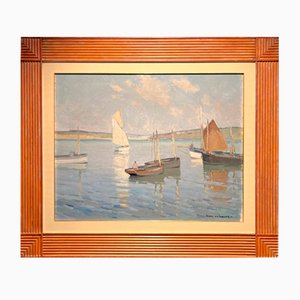 Henry Maurice Cahours, Sailboats in Brittany, 1930s, Oil on Canvas, Framed