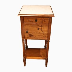 Pine & Walnut Marble Top Bedside Cabinet