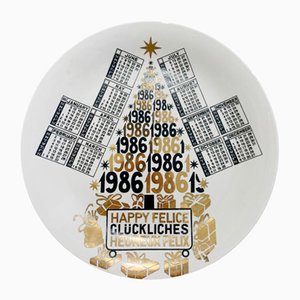 Assiette Calendrier en Porcelaine pour l'Année 1986 par Piero Fornasetti