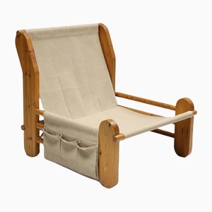 Italienische minimalistische Sessel aus Kiefernholz mit Leinen, 1970er, 2er Set