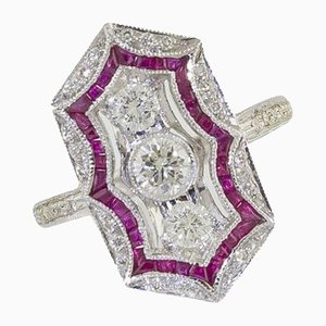 18 KT White Gold Fashion Ring with Rubies & Diamonds