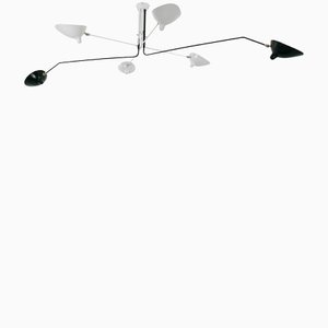 Lámpara de techo Mid-Century moderna en blanco y negro con seis brazos giratorios de Serge Mouille