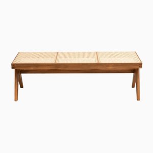 057 Civil Bench in Wood and Woven Viennese Cane by Pierre Jeanneret for Cassina