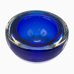 Italian Sommerso Deep Blue Murano Art Glass Ashtray or Bowl by Flavio Poli, 1960s