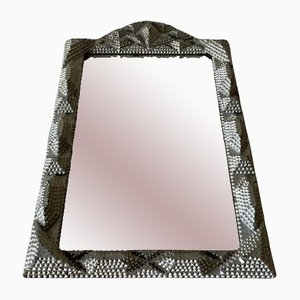 Brutalist Silver Painted Wood Frame Wall Mirror, 1940s