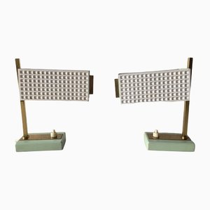 French Green & White Perforated Metal Table Lamps by Mathieu Matégot, 1950s