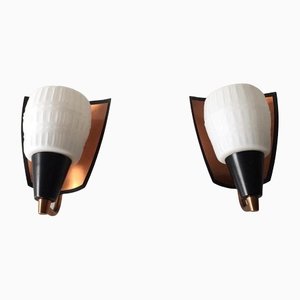 Sconces in Opal Glass and Black & Copper Coloured Metal from Kaiser Leuchten, Germany, 1970s, Set of 2