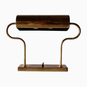 Large Art Deco Style Brass Bank Lamp by Florian Schulz, 1980s