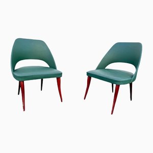 Green Faux Leather and Wood Armchairs, Italy, 1960s, Set of 2