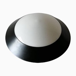 Round Opal Glass & Black Metal Wall or Ceiling Lamp from Optelma, Switzerland, 1970s