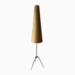 Cone Fabric Shade and White Metal Body Tripod Floor Lamp, Germany, 1950s