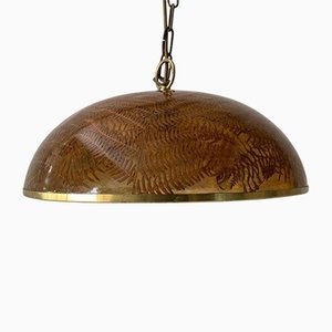 Italian Pendant Lamp with Resin Shade with Real Leaves, Italy, 1970s