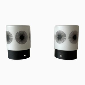 Black & White Glass and Plastic Cylindrical Bedside Lamps from Erco Leuchten, Germany, 1970s, Set of 2