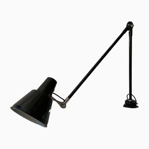 Italian Industrial Black Metal Office Wall Lamp with Adjustable Arm and Shade from Seminara Torino, Italy, 1930s