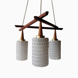 Triple Glass & Wood Ceiling Lamp, Germany, 1960s