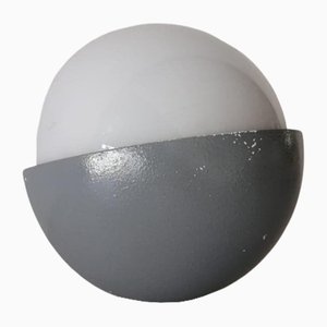 Grey Metal and White Round Glass 3048 Single Sconce from Bega, Germany, 1960s