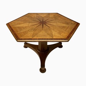 Table Centrale Hexagonale William IV Antique en Chêne Pâle