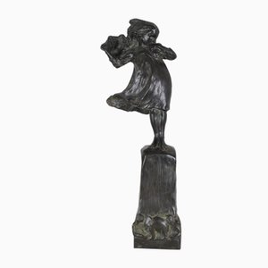 Robin Shippard, Fillette Au Chiot, 1901, Bronze