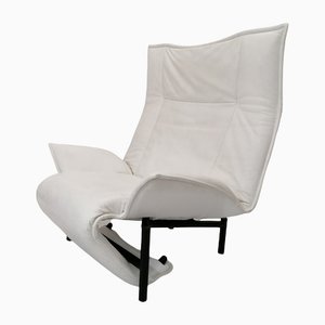 Veranda Lounge Chair in White Leather by Vico Magistretti for Cassina