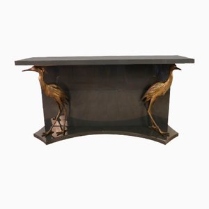 Vintage Lacquered Wood and Brass Console, 1970s