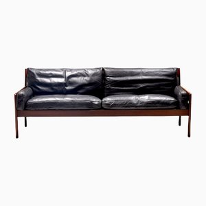 Scandinavian Rosewood and Leather Sofa