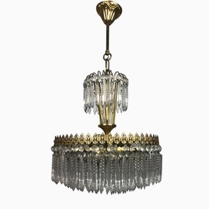 Brass and Crystal Chandelier Crown with 3 Lights, 1970s