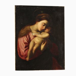 Virgen con el niño, siglo XVII, óleo sobre lienzo, enmarcado