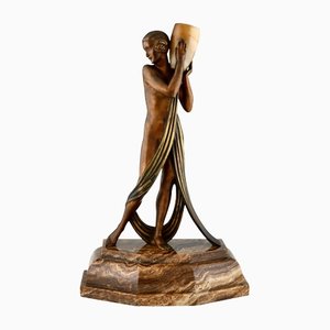 Art Deco Bronze Lamp Sculpture by Pierre Le Faguays Laurel