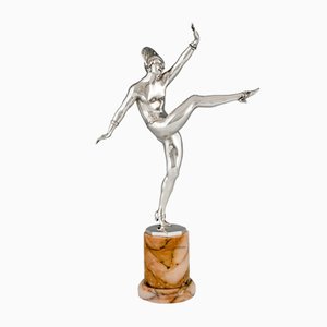 Sculpture Art Déco en Bronze Argenté d'une Danseuse Nue de Morante