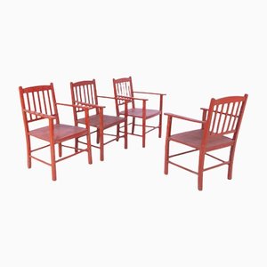 Vintage Stühle aus rotem Holz, 4er Set