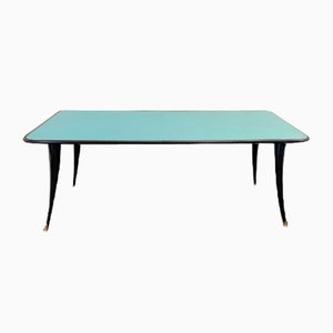 Black Lacquered & Turquoise Glass Top Table, 1950s
