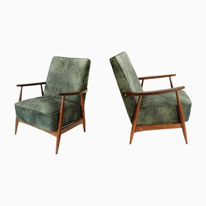 Vintage Green Velvet Lounge Armchairs, 1960s, Set of 2