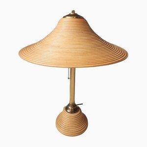 Pencil Reed Rattan Table Lamp, 1970s
