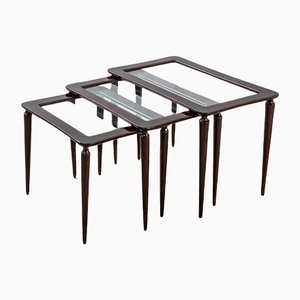 Wood & Glass Model 401 Stackable Coffee Tables by Ico Luisa Parisi for De Baggis, 1950s, Set of 3