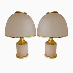 Large Italian Brass & Murano Glass Mushroom Lamps from La Murrina, 1970s, Set of 2