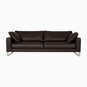 Dark Brown Leather Three Seater Sofa