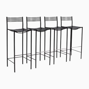 Sgabelli da bar in metallo nero e pelle di Ligne Roset, set di 4